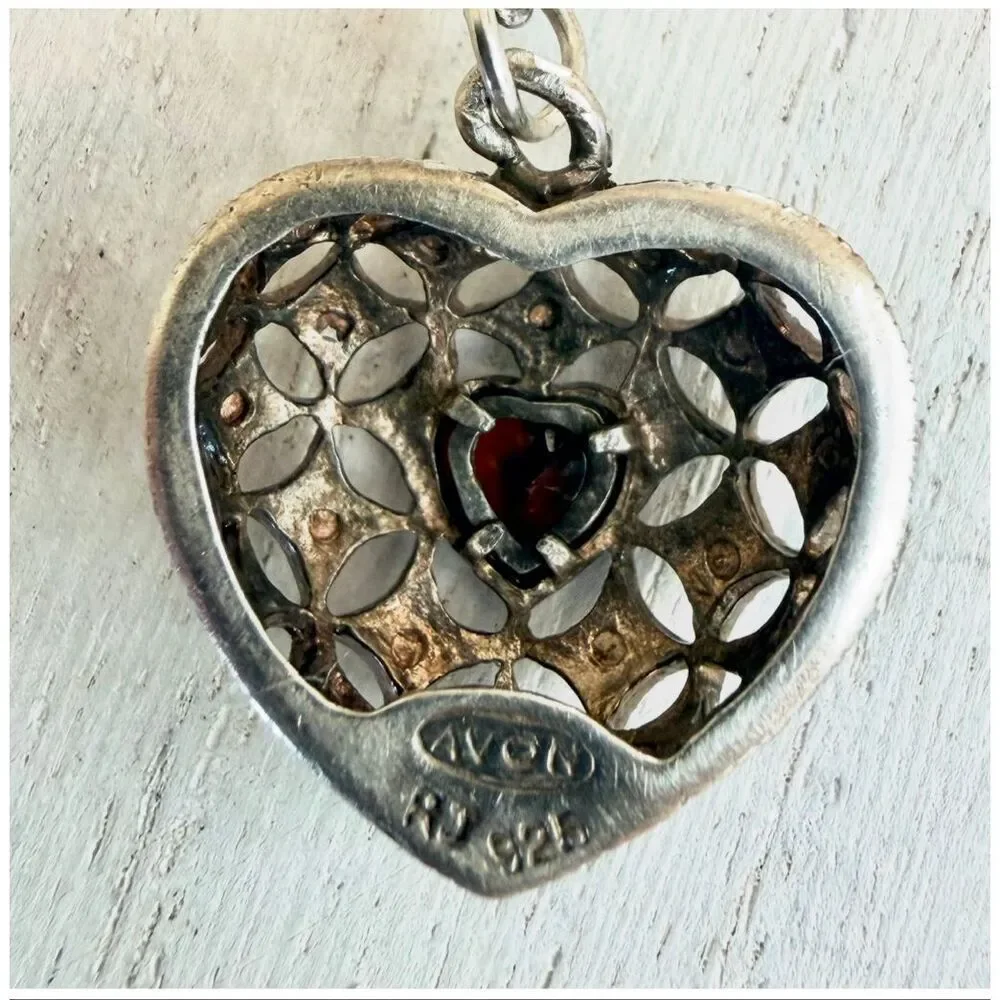 Avon Sterling Silver Openwork Heart Locket Pendant Necklace